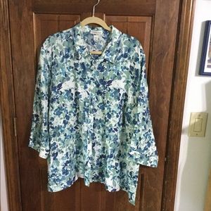 Machine wash linen shirt/jacket, blues/greens NWOT